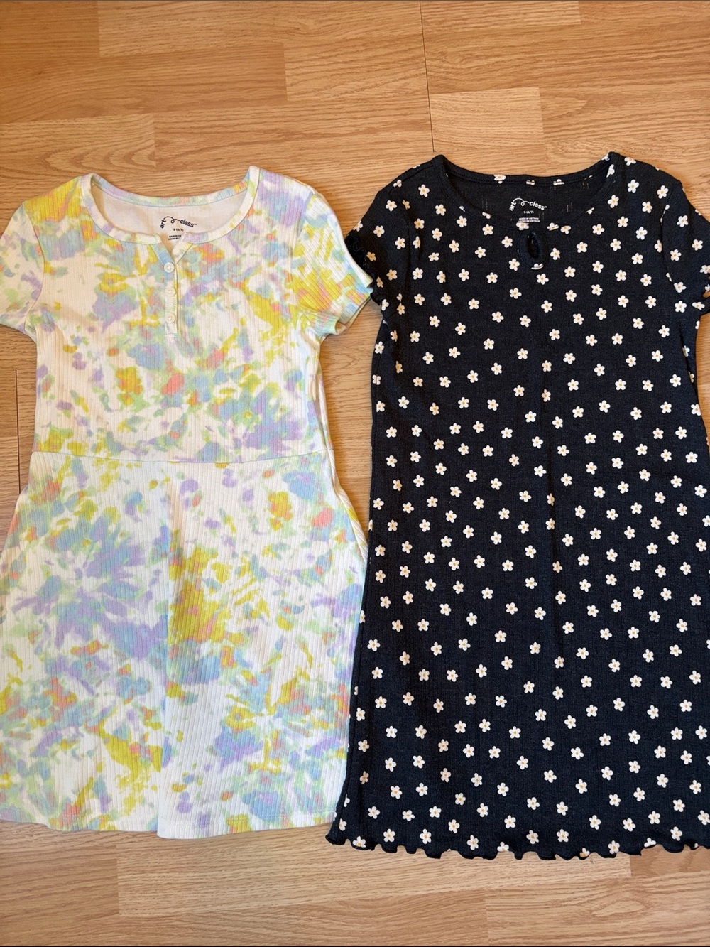 art class Girls Two-Pack Knit Dresses - Black & Pastel Tie-Dye